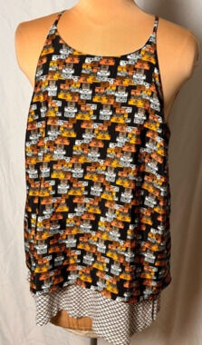 Anthropologie Porridge Printed Tank Top Medium Split Back Layered Swing Boho